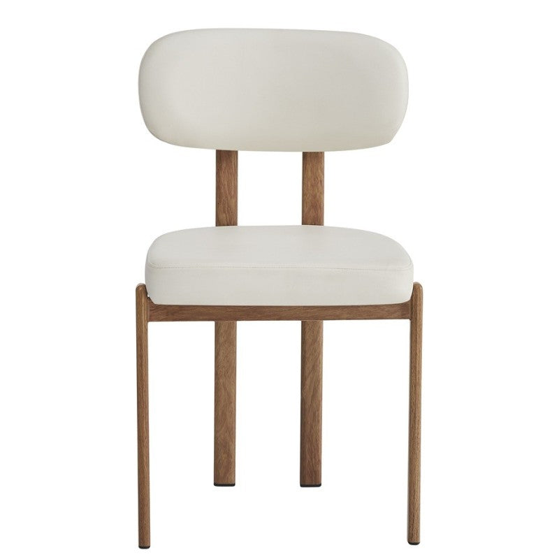Silla Perla tapizada en polipiel blanca con estructura metálica efecto madera