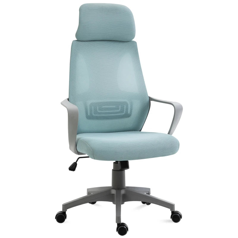 Silla de oficina ergonómica Wells en gris con respaldo alto de malla en un despacho