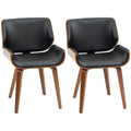 Pack de dos sillas de comedor en cuero sintético negro con patas de madera