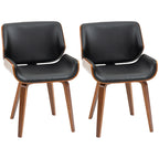 Pack de dos sillas de comedor en cuero sintético negro con patas de madera