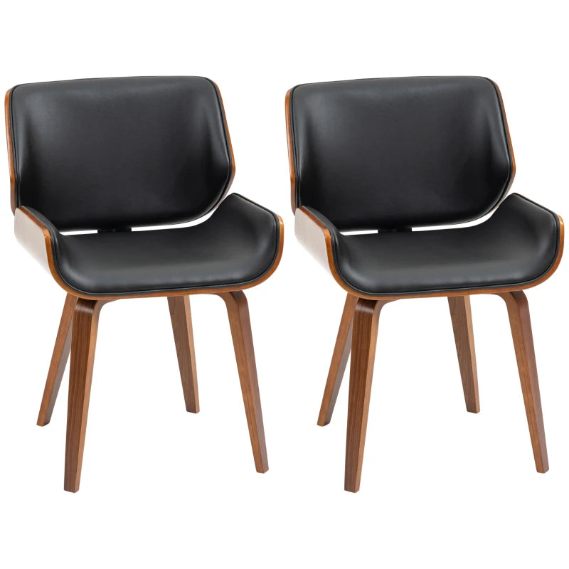 Pack de dos sillas de comedor en cuero sintético negro con patas de madera