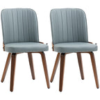Juego de dos sillas de comedor en cuero sintético gris con patas de madera