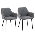 Set de dos sillas de comedor Ashford tapizadas en lino gris con reposabrazos y patas de metal en un comedor moderno