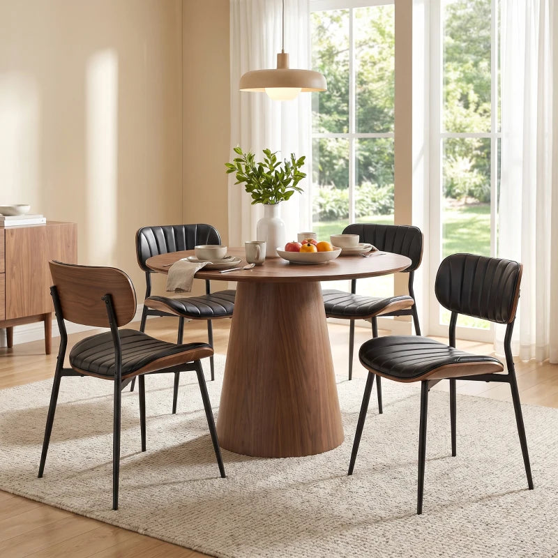  Detalle del respaldo curvo con panel efecto madera de la silla de comedor Falkenberg