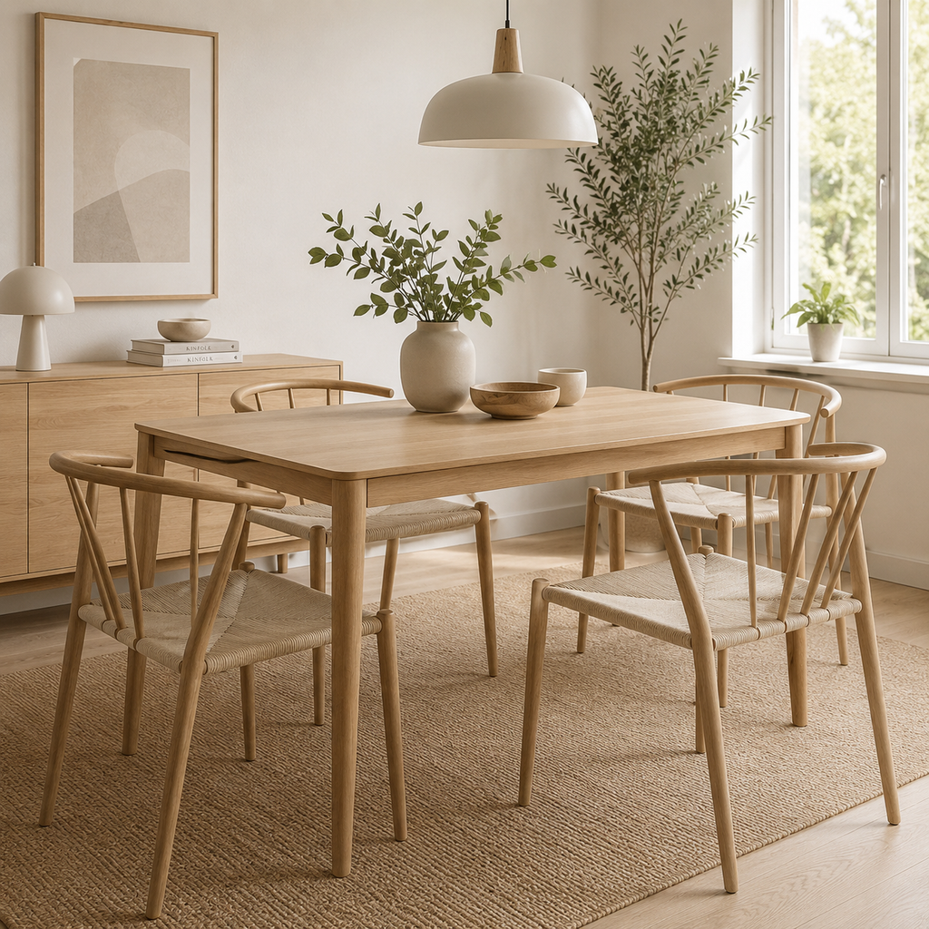 Sillas de comedor Halden de estilo nórdico integradas en una cocina luminosa