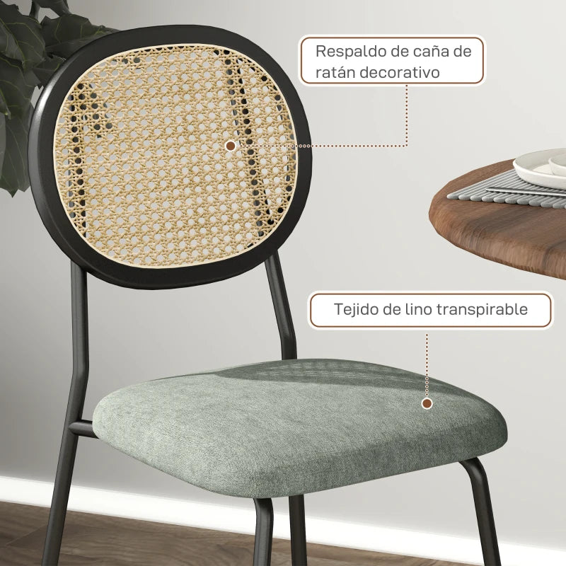 Primer plano del tejido tipo lino y la costura del asiento de la silla Vimini