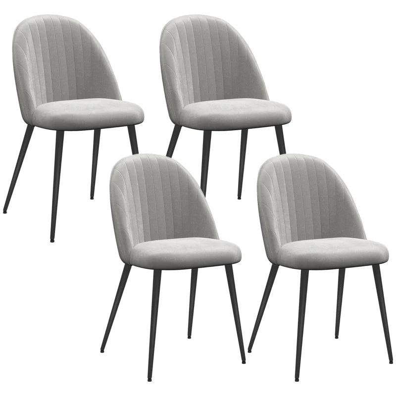Pack de cuatro sillas de comedor en terciopelo gris con patas de metal