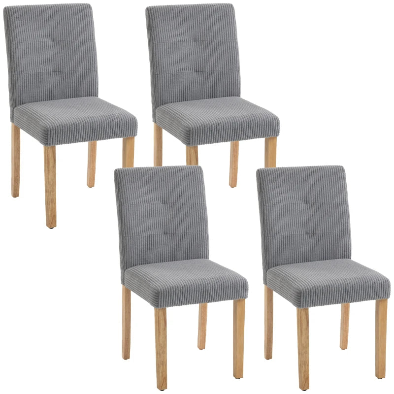 Pack de cuatro sillas de comedor en pana gris con patas de madera