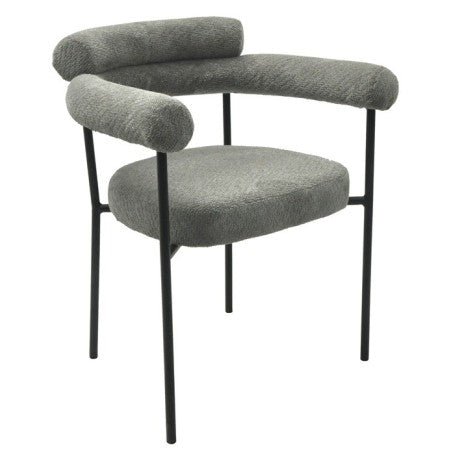 Sillón Nube tapizado en bouclé gris con patas de metal negro