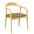 Sillón de comedor Avellana en madera de haya natural con asiento de polipiel marrón