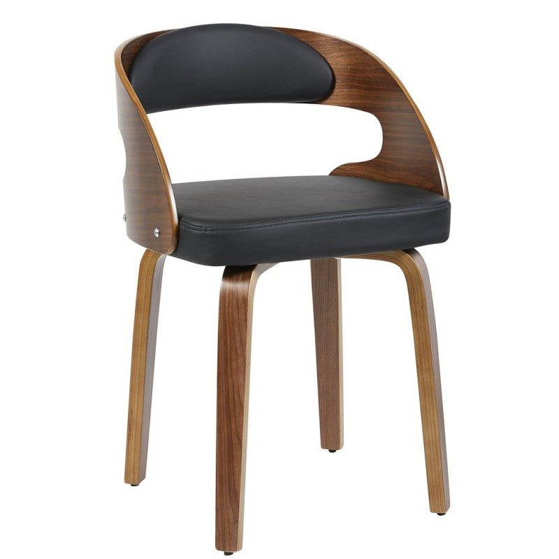 Sillón de comedor Ónix en madera contrachapada con asiento de polipiel negra