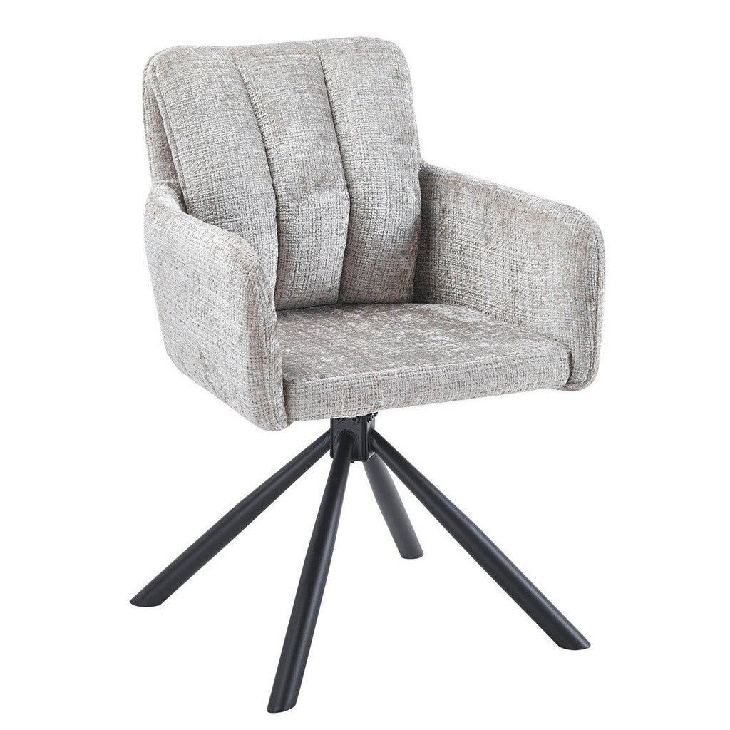 Sillón giratorio Órbita tapizado en tejido gris con patas de metal negro