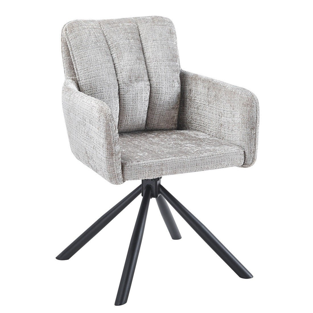 Sillón giratorio Órbita tapizado en tejido gris con patas de metal negro