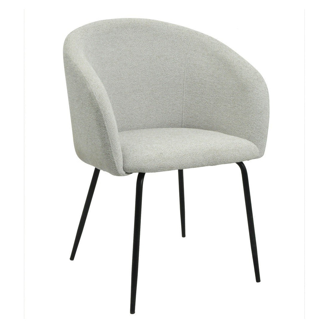 Sillón Bruma tapizado en tejido tipo lino gris claro con patas de metal negro