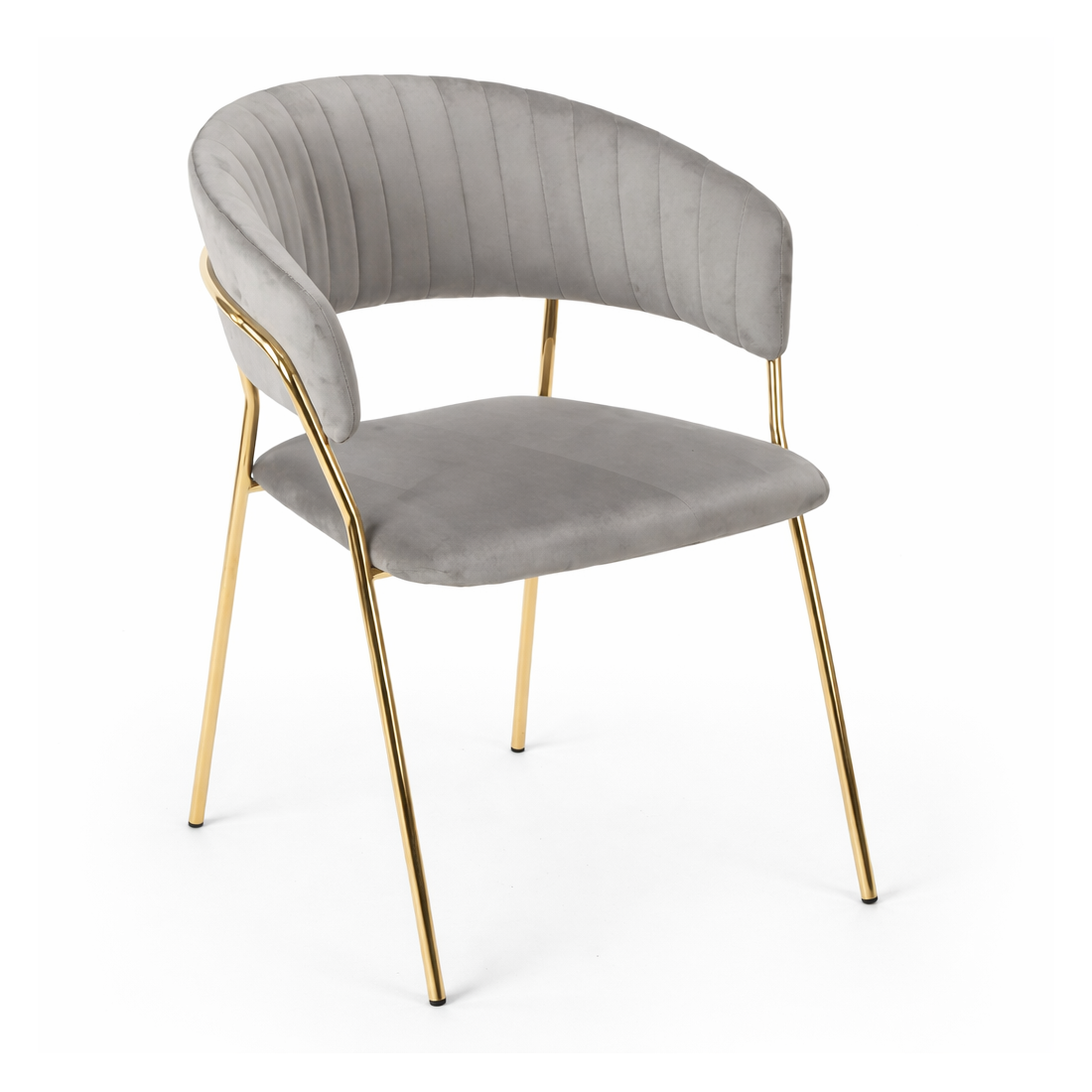Sillón Gala tapizado en terciopelo gris oscuro con estructura metálica dorada