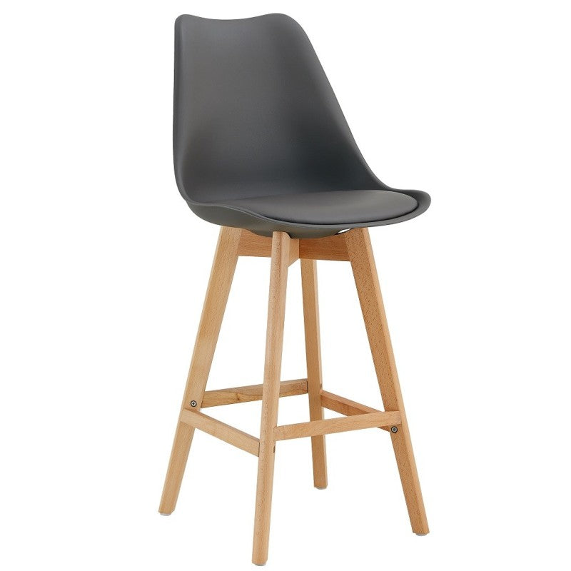Taburete Alto Gris Oscuro con Patas de Madera de Haya Ashby Pack de 4 con Carcasa de Polipropileno y Cojín de Polipiel