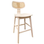 Taburete Linden de madera de hevea con asiento y respaldo de rejilla en acabado natural
