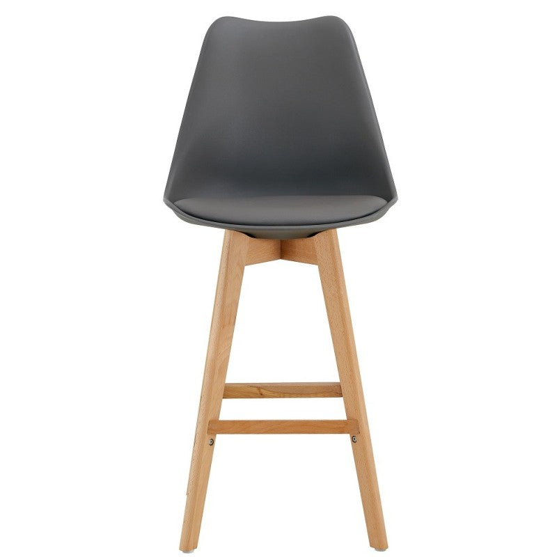 Taburete Alto Gris Oscuro con Patas de Madera de Haya Ashby Pack de 4 con Carcasa de Polipropileno y Cojín de Polipiel