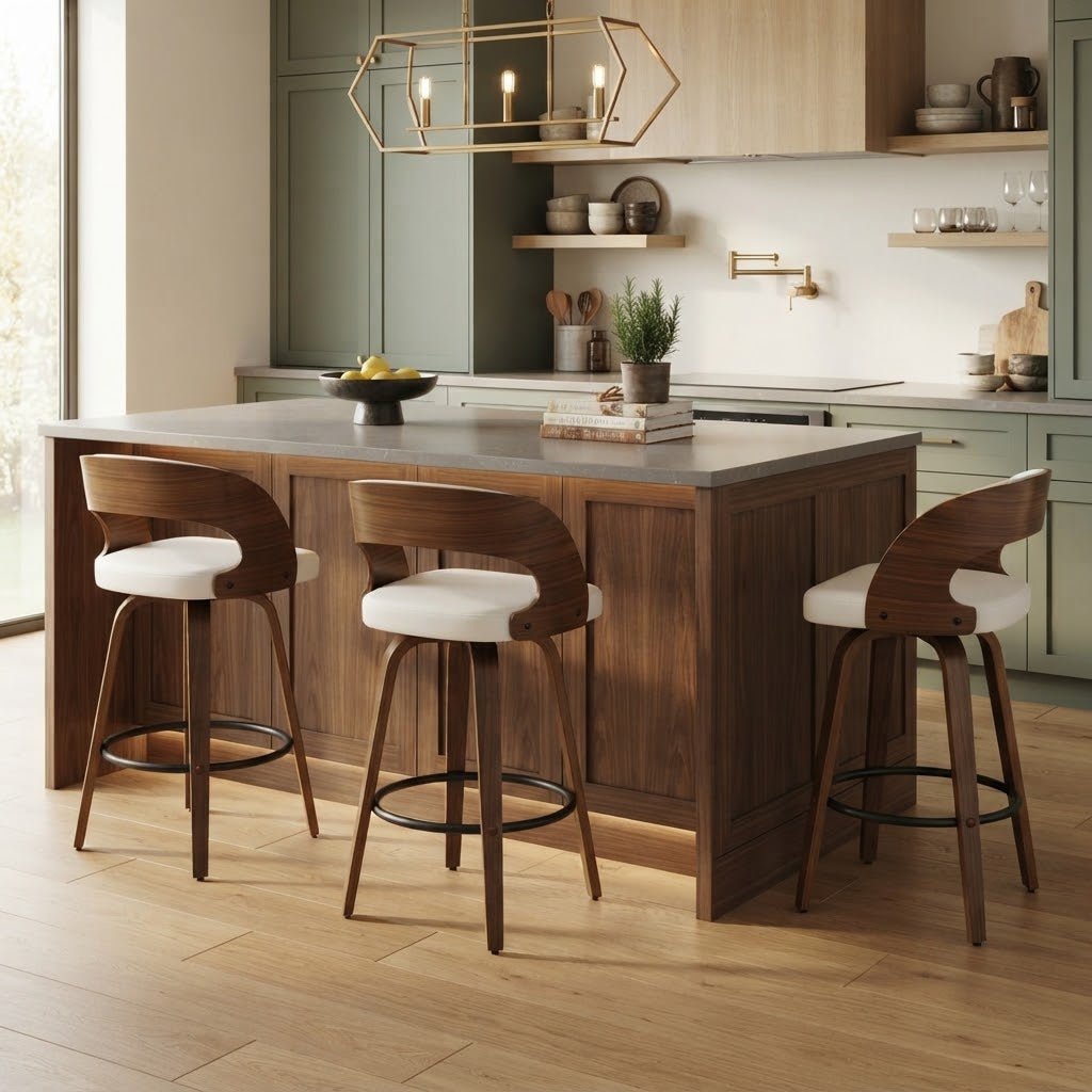 Taburete Alto de Madera Tapizado Blanco Howlita Pack de 2 en Madera Contrachapada con Asiento de Polipiel