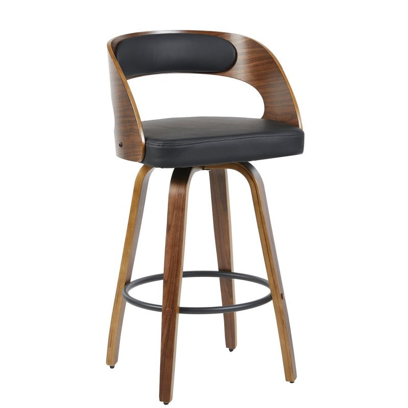 Taburete Shungita de madera contrachapada con asiento tapizado en polipiel negra