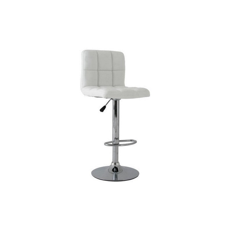 Taburete Criolita regulable con asiento en polipiel blanca y estructura cromada