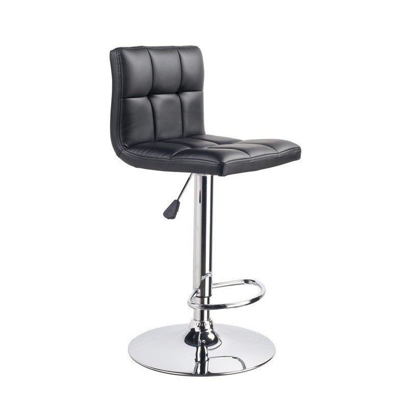 Taburete Casiterita regulable con asiento en polipiel negra y estructura cromada