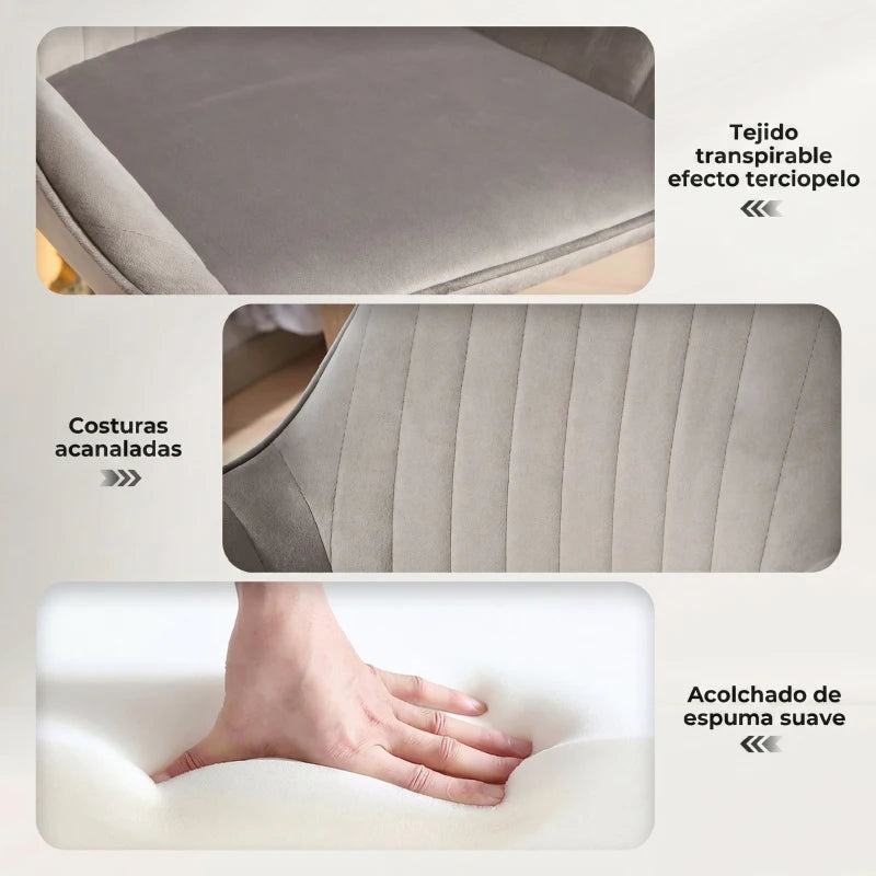 Asiento acolchado de terciopelo gris del taburete Ascot