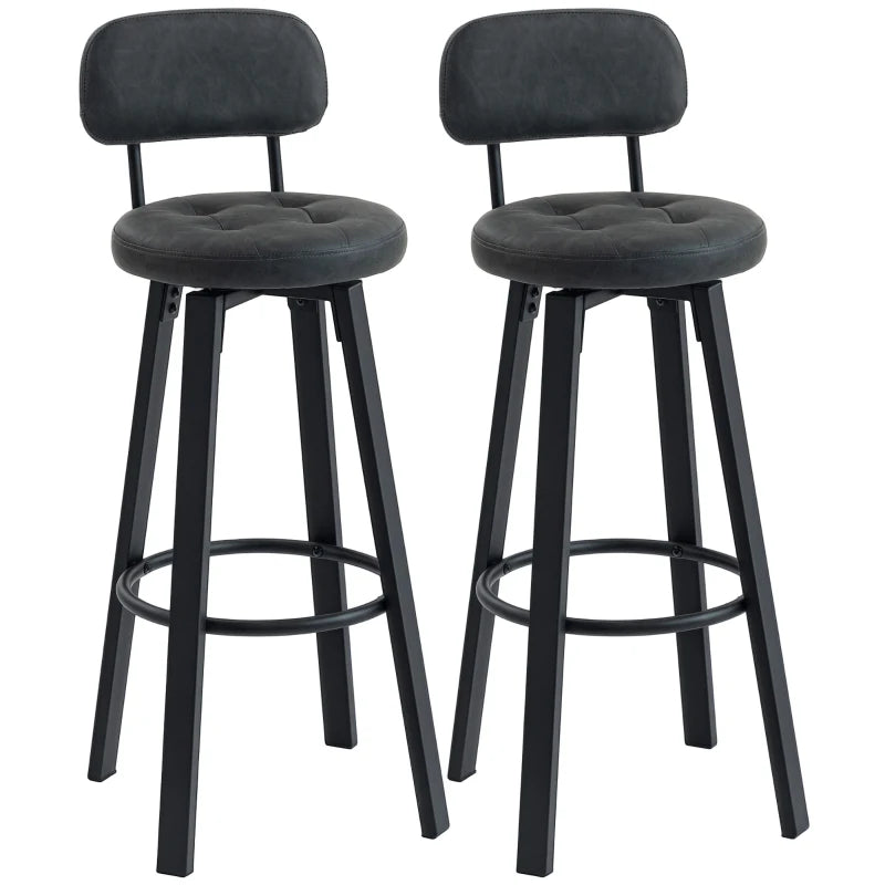 Set de 2 taburetes altos Bremen de cuero sintético gris oscuro en una cocina moderna