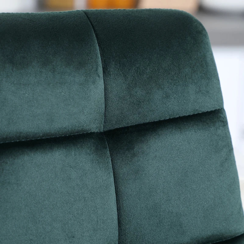Set de 2 Taburetes Altos Chambord de Terciopelo Verde con Costuras Capitoné, Respaldo y Reposapiés para Cocina y Bar