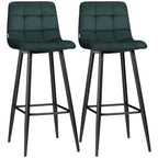 Set de 2 Taburetes Altos Chambord de Terciopelo Verde con Costuras Capitoné, Respaldo y Reposapiés para Cocina y Bar