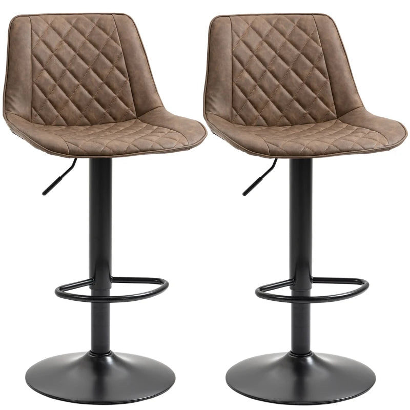 Set de 2 taburetes de bar Colmar de cuero sintético marrón con pespuntes en rombos