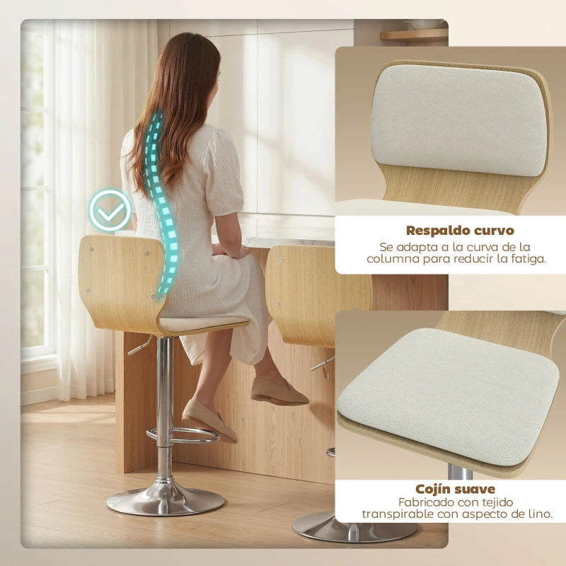 Respaldo curvado ergonómico del taburete Honfleur en lino beige