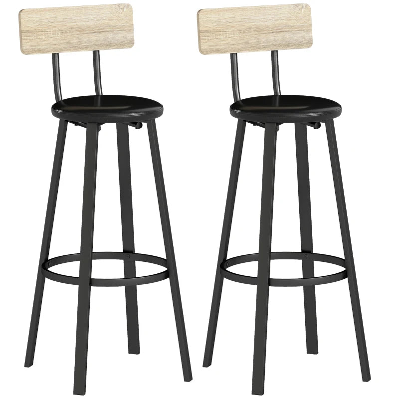 Set de 2 taburetes altos Sheffield de estilo industrial con respaldo efecto madera en una cocina