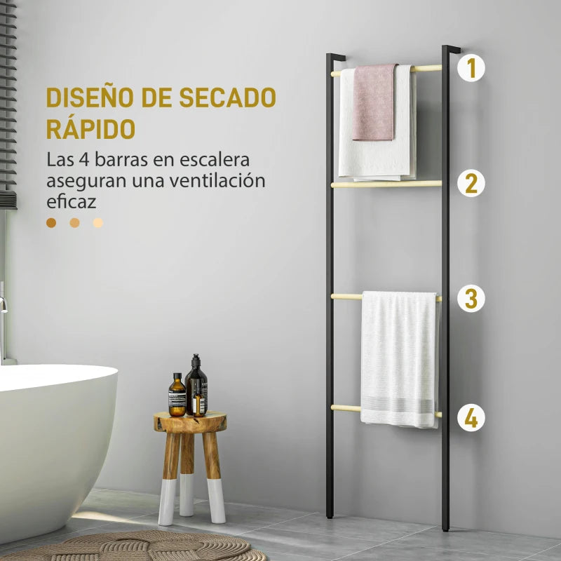 Toallero escalera de bambú Toallero Endrino en un baño moderno