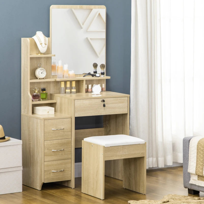 Tocador de madera natural integrado en un dormitorio moderno