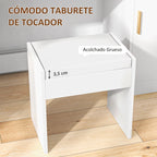 Taburete acolchado blanco a juego con el tocador Luma
