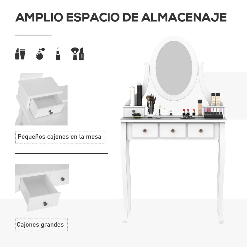 Cinco cajones del tocador para joyas, maquillaje y cosméticos