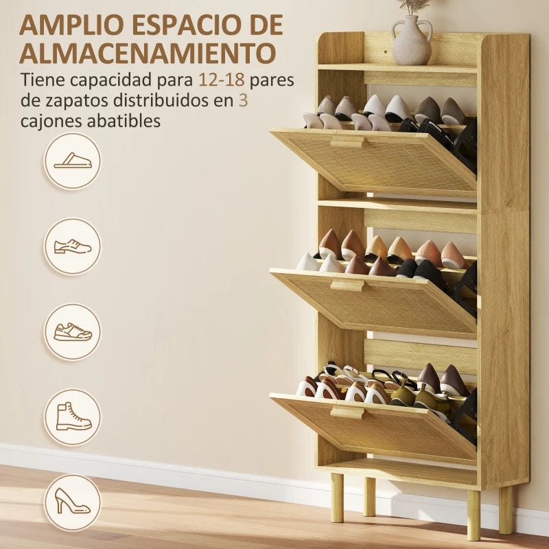Cajones abatibles con frontales de rejilla del zapatero Bremen llenos de zapatos