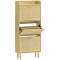 Mueble zapatero Bremen alto y estrecho en roble con cajones abatibles en una entrada moderna