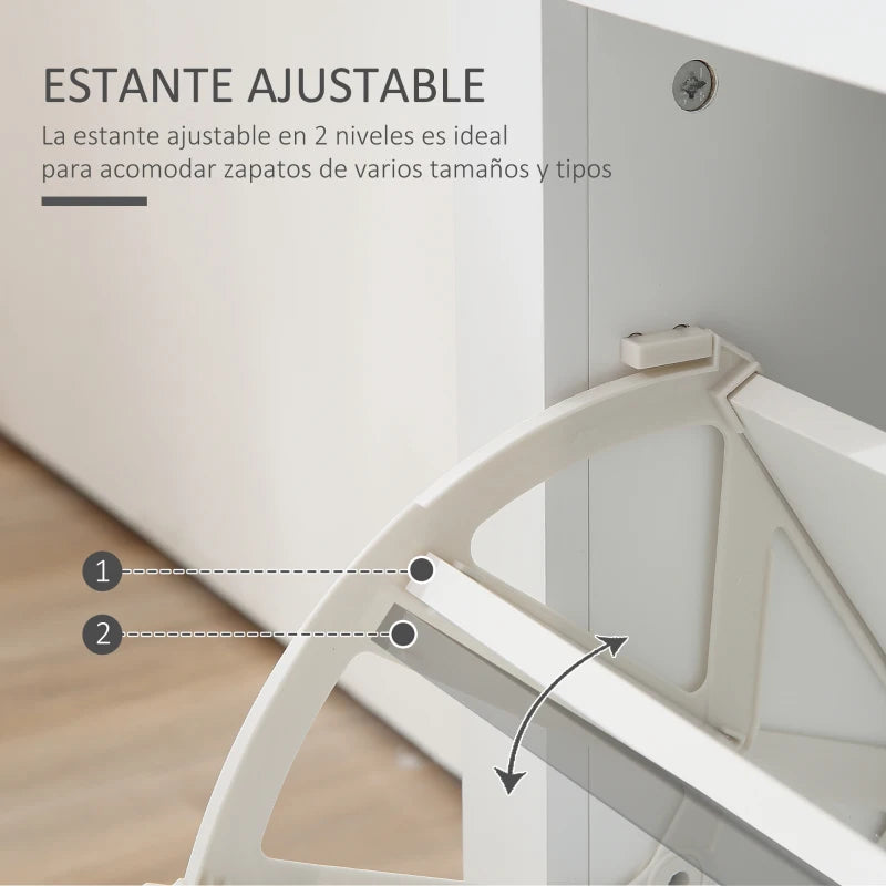 Compartimento abatible abierto con seis pares de zapatos