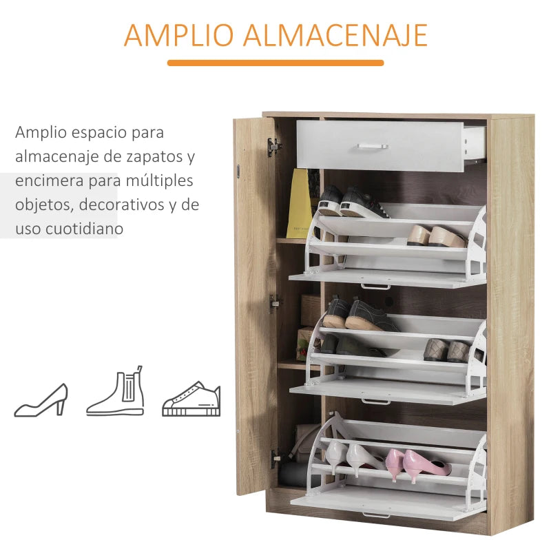 Puertas abatibles abiertas con tres lineales de zapatos cada una